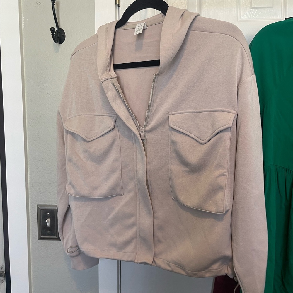 YOGALICIOUS Softlite Autumn Scuba Zip Hoodie Jacket Taupe S Small